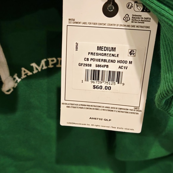 Champion Hoodie Men's M Green Navy Power Blend Fleece Sweatshirt Pullover NWT - Picture 3 of 4